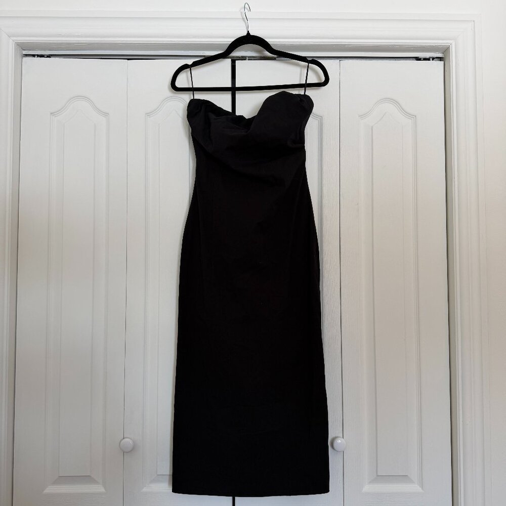 Black Elegant Strapless Midi Dress – Classic Evening Dress